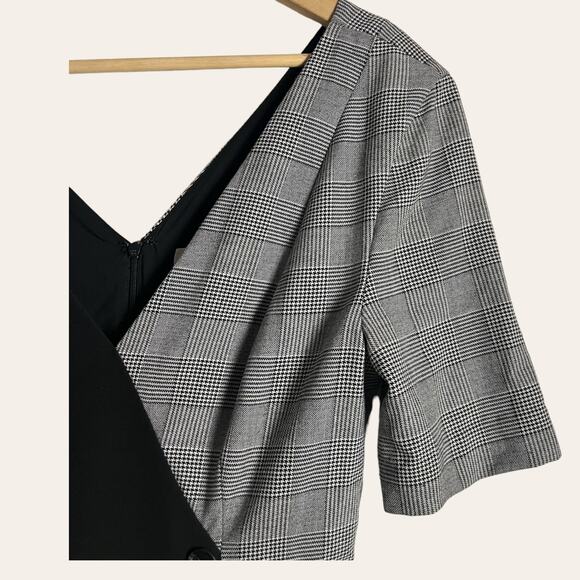 Fame and Partners Everly Black Plaid Button Front V-Neck Midi Dress Size 6 - Picture 8 of 16